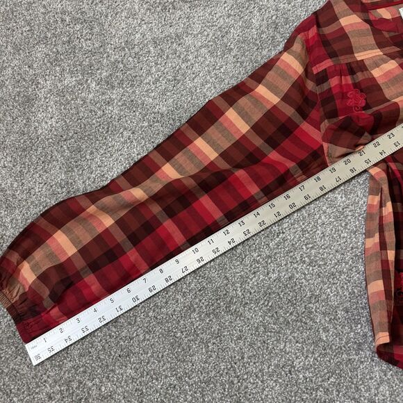 Aventura Shirt Womens Medium Red Plaid Artisan Top Organic Cotton Embroidered - Picture 11 of 11